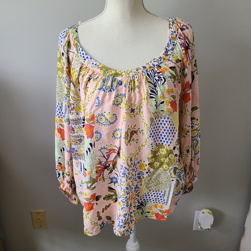 Anthropologie Multi-Color Floral Patchwork Peasant Blouse
